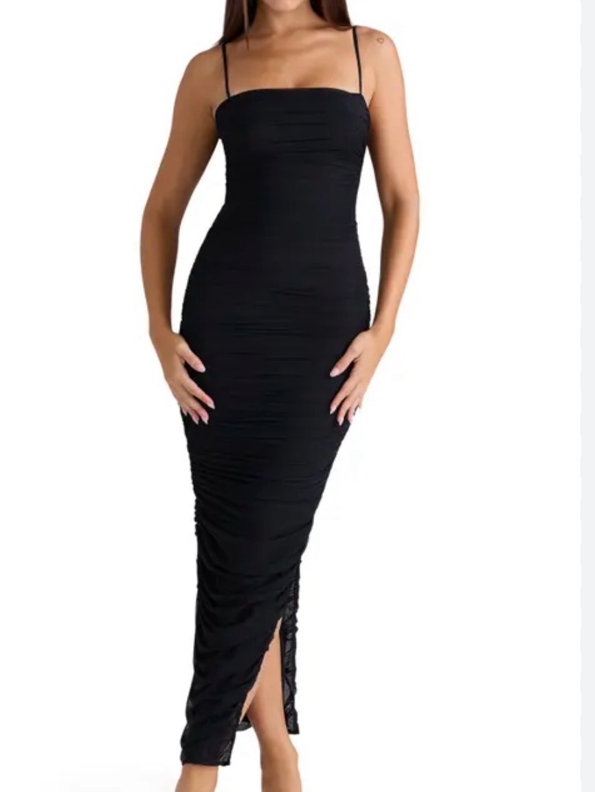 Nasty Gal Black Bodycon Ruched Midi Dress
